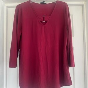 Alfani Deep Red Long Sleeve V-Neck Top